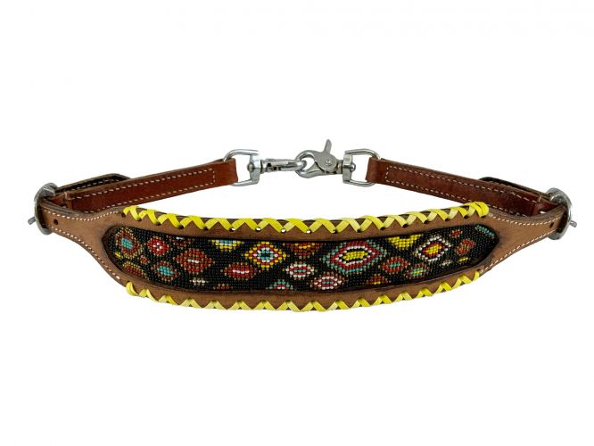 Showman Yellow Braided wither strap with beaded center